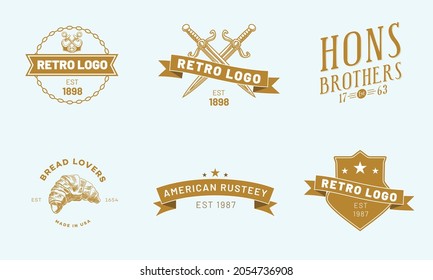 Typography Minimal retro Logo vector anchor, bread, sward, Batch, Banner