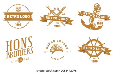 Typography Minimal Retro Logo Vector anchor, Sword, Banner, Bread 