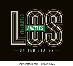 Typography modern, varsity style lines, Los Angeles, California, t shirt print, poster, badge, vector illustration