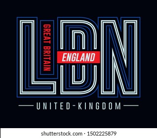 Typography modern, varsity style lines, London, England, t shirt print, poster, badge, vector illustration