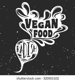 Typography. Motivational print with vegetable. Vegan food. Print on T-shirts and bags, label, restaurant menu and shop of organic food. Hand draw. Inspirational eco poster. Lettering