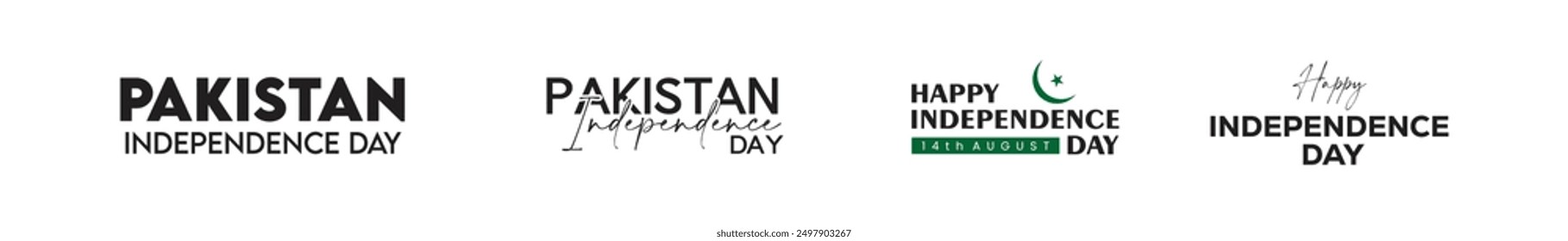 Tipografía del nombre del Country musulmán "Pakistán" en la celebración del feliz Vector del Día de la Independencia aislado.