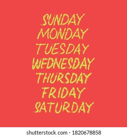 typography of the names of the day, monday until sunday. days, lettering.