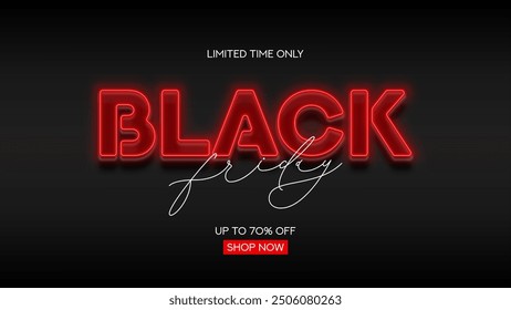 Typography neon background for Black Friday. Modern neon text symbol for decoration Black Friday sale. Red neon Black Friday signboard for seasonal sales, advertising and social media.