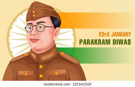 Typography of Netaji Subhas Chandra Bose Jayanti. Freedom Fighter and National Hero of India Netaji Subhash Chandra Bose. Parakram Divas, India army day celebration, Editable Poster Illustration.
