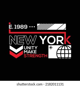 typography, new york, modern and stylish typography slogan, with text unity make strength. Abstract desain with the line style. Vector print tee shirt, typography, logo, poster. Global swatches