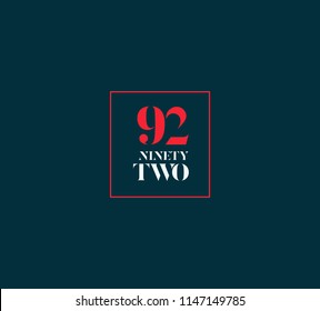 Typography ninety two, Digit 92 logo icon vector template. 
