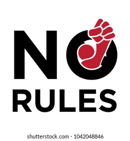 typography: no rules and abstract human figure with raised fist, resist symbol