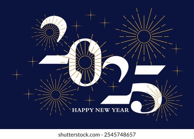 Typography number 2025 fireworks card vector illustration