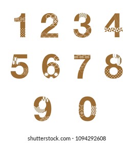 Typography number design with Japanese pattern vector set.
