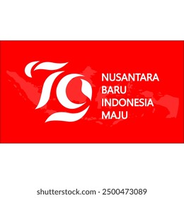 Tipografía del número siete nueve con un fondo rojo y una sombra del mapa de Indonesia, una celebración de la independencia de Indonesia