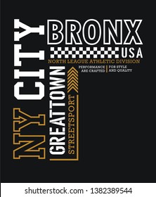 Typography NY City Bronx for t-shirt print. vector image 