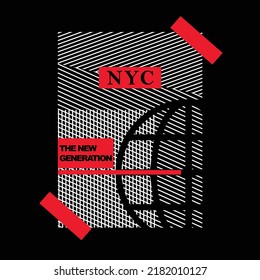typography, nyc, modern and stylish typography slogan, with text the new generation. Abstract desain with the line style. Vector print tee shirt, typography, logo, poster. Global swatches