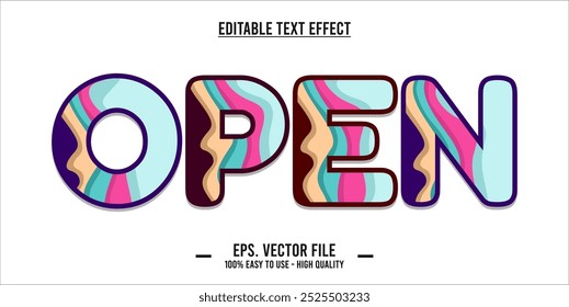 typography OPEN word art illustration, editable text effect	