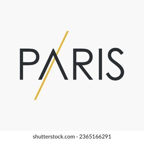 typography with paris text and golden line isolated on light background