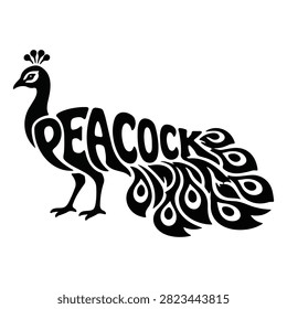Typography peafowl Shape Design, peafowl Word Art, peafowl Silhouette Letter Illustration, Typography Animal Shape Vector
