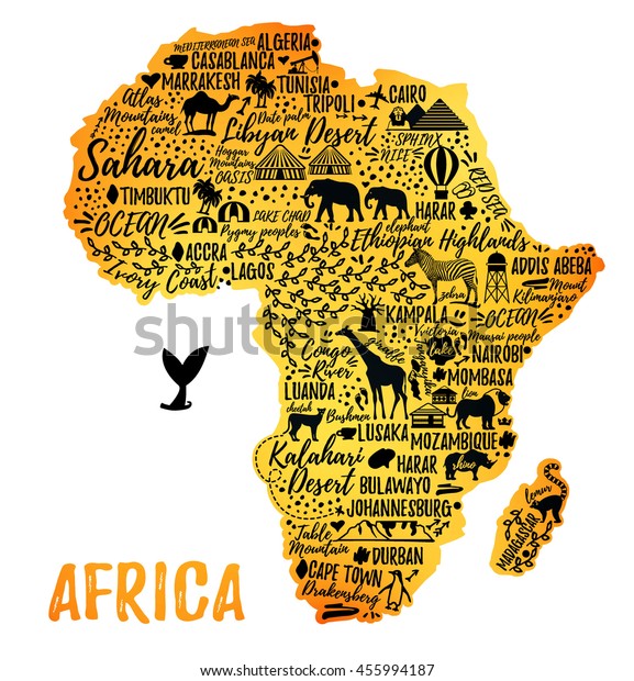 Typography Poster Africa Map Africa Travel Guide 0750