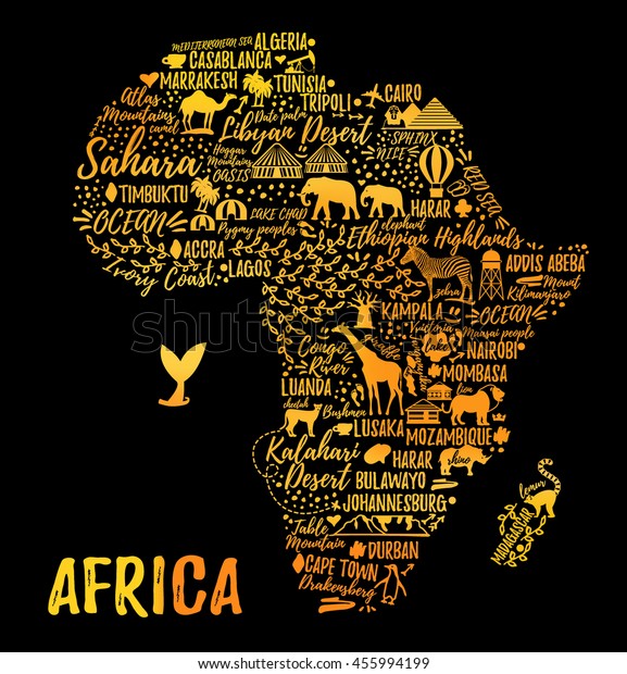 Typography Poster Africa Map Africa Travel Stock Vector (Royalty Free ...