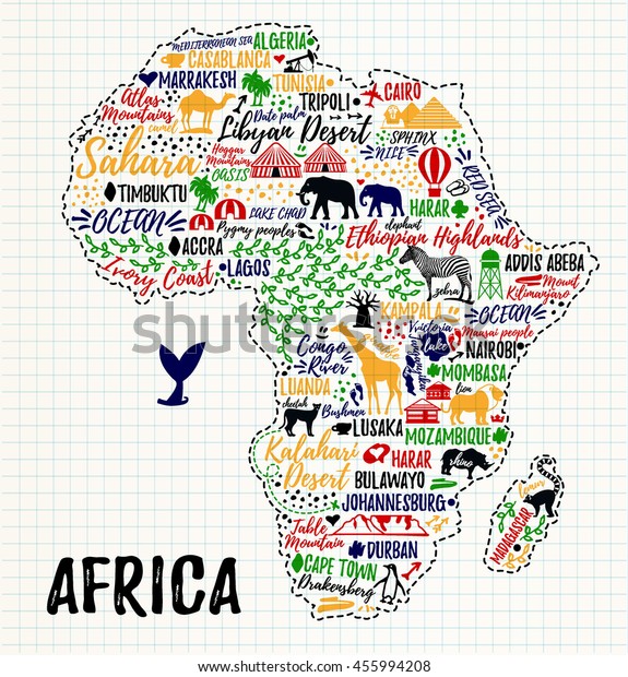 Typografisches Poster Afrika Karte Reisefuhrer Fur Afrika Stock Vektorgrafik Lizenzfrei