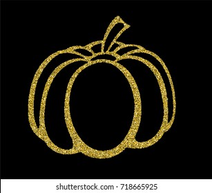 Typography poster with gold pumpkin silhouette luxury design. Golden glitter design for holiday greeting card and invitation of Halloween, Thanksgiving day and seasonal autumn holidays.