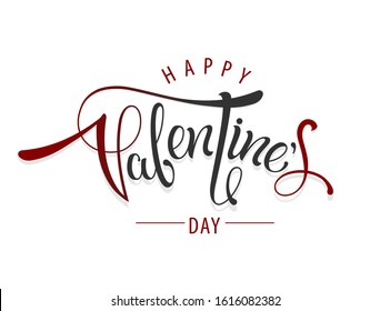 Typography poster with hand drawn Happy Valentines Day calligraphy. Lettering design elements. Celebration text for web, banner, card, postcard, event icon logo or badge. Vector illustration.