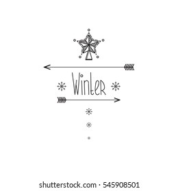Typography poster of Winter.Vector illustration with snowflakes.