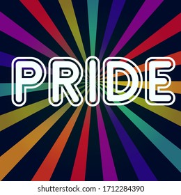 Tipografía con arcoiris de orgullo.  Ilustración vectorial para la celebración del mes del orgullo. Fondo oscuro con arco iris. Concepto LGBTQ