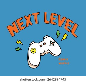typography print for boys.  background with blue joystick and slogan 
