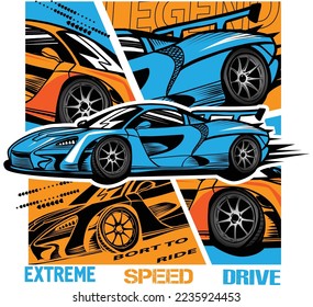 Typography print with car illustration. Speed slogan. For graphic tees, kids wear, card and more
