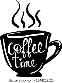 typography print with  coffee
glass . Hand drawn illustration for poster, graphic tees, textile