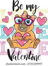 Impresión tipográfica con lindo capibara. Vector para estampado de camisetas y bordados, camiseta gráfica y camiseta estampada. Estampado de niña