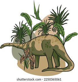 Typography print with dinosaur  . Original design with dinosaur diplodocus . print for T-shirts, fashion textiles, wrapping paper, web. 
