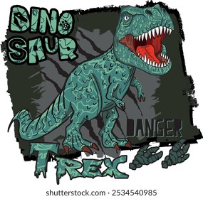 Typography print with dinosaur  . Original design with t-rex, dinosaur. print for T-shirts, textiles, wrapping paper, web. 