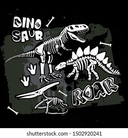 Typography print with dinosaur skeleton . Original design with t-rex, dinosaur. print for T-shirts, textiles, wrapping paper, web. 