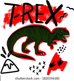 Typography print with a dinosaur and a slogan. T Rex, Danger. For print,  clothes, t shirt, child or web. Creative  original design 