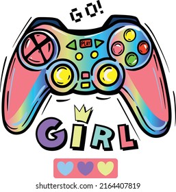 typography print for girls.  background with pink joystick and slogan 
