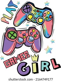 typography print for girls.  background with pink joystick and slogan 
