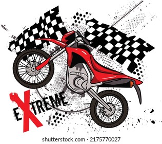 Typography print with motorcycles. Hand drawn motorcycles. Vector grunge sport print