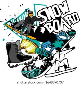 typography print with snowboard. Extreme background for graphic tees, kids wear, textile and more