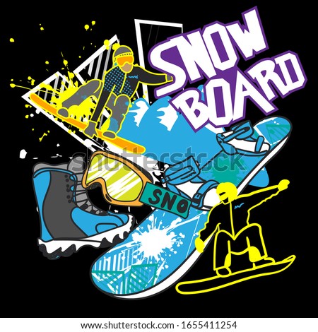 typography print with snowboard. Extreme background for graphic tees, kids wear, textile and more