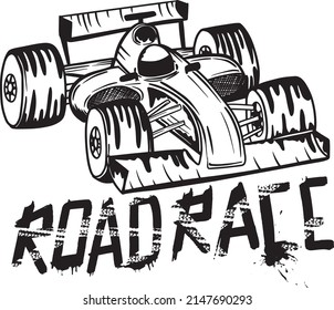 Typography print with Speed race car illustration. Linear drawing. Road race slogan. For graphic tees, kids wear, card and more
