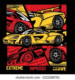 Typography print with Speed race car illustration. Speed slogan. For graphic tees, kids wear, card and more
