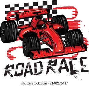 Typography print with Speed red  race car illustration. Road race slogan. For graphic tees, kids wear, card and more
