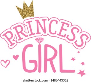 typography print for  t shirt with original  calligraphic text and glitter . Cute  slogan Princess girl