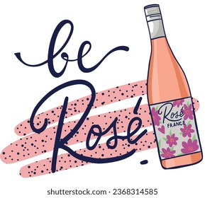 Typography print with wine bottle.  for textile, prints, graphic tees