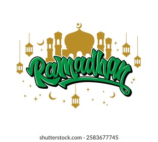 Typography Ramadan mosque decoration background design