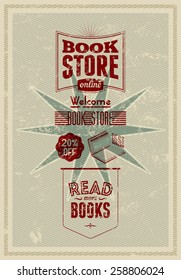 Typography retro bookstore poster design. Vector illustration.