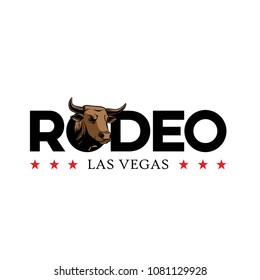 Typography Rodeo Logo With Bull Illustration.