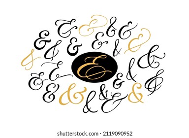 Typography script ampersand. Flourish lettering element for wedding invitation, poster, card. Decorative hand drawn symbol. Vector illustration.