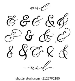 Typografie-Skript Ampersand. Blühendes Schriftzeichen für Hochzeitseinladung, Poster, Karte. Dekoratives, handgezeichnetes Symbol. Vektorgrafik